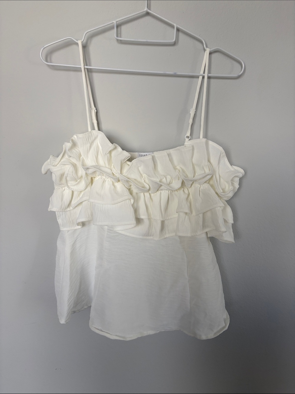 Sienna Sky Ivory Ruffle-Detail Spaghetti Strap Cami